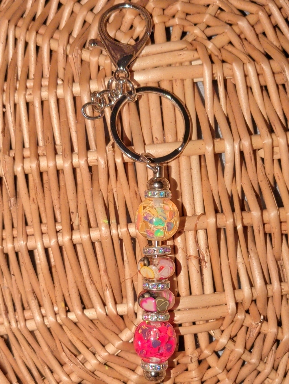 Beaded Heart Charm Keychain - Pink & Multicolor